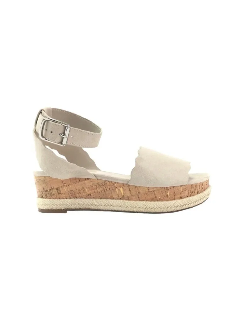 Marc Fisher Faitful Beige Leather Ankle Strap Platform Cork Open Toe Sandals 8.5